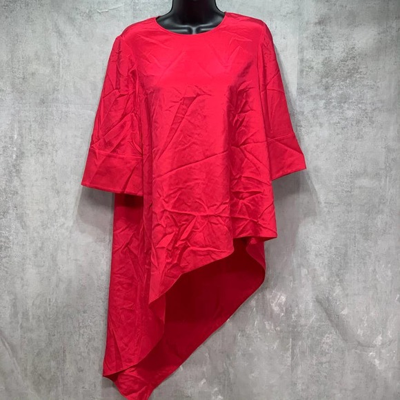St. John Red Poppy Silk CDC Asymmetrical Hem 3/4 - Picture 8 of 13